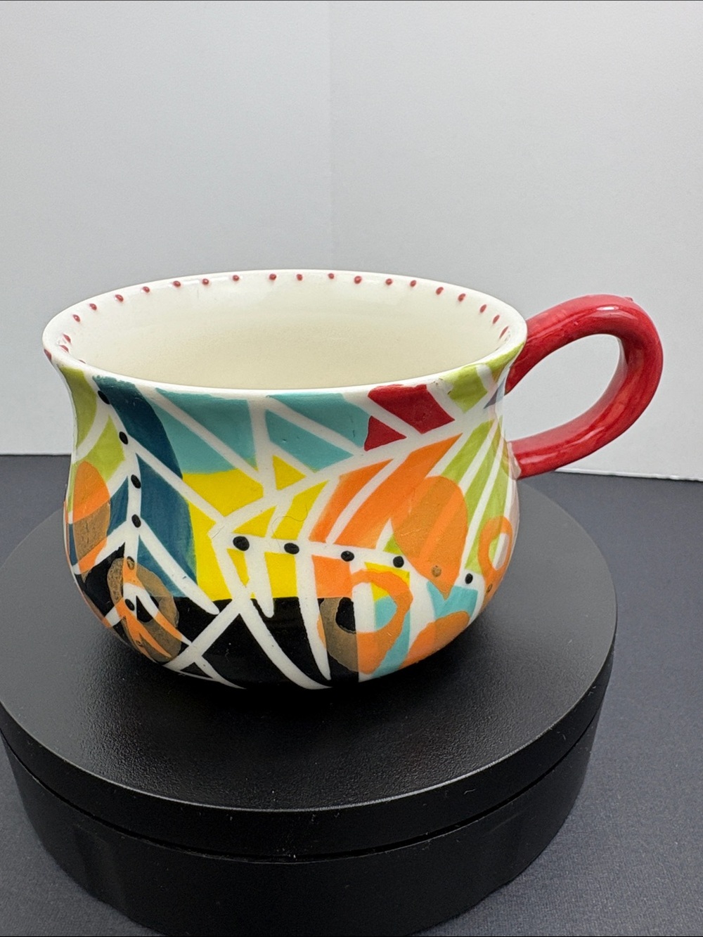 Anthropologie Kinetic Stencil Mug Cup Abstract Design Raised Dots Boho
